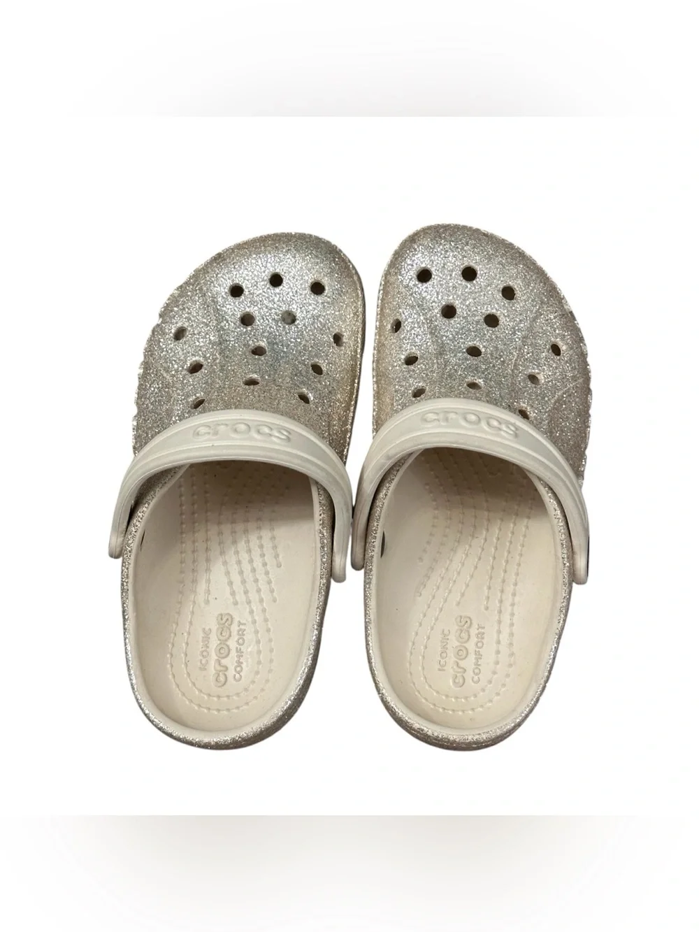Crocs Classic Glitter Clogs Kids 13 Gold Sparkle Slip On Shoes